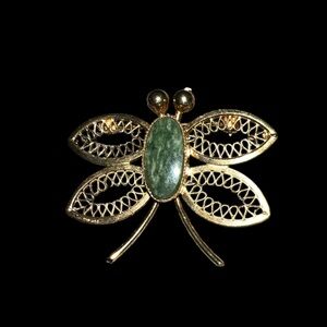 Vintage Signed JRC 12k Gf Jade Green Color Butterfly Brooch Pin